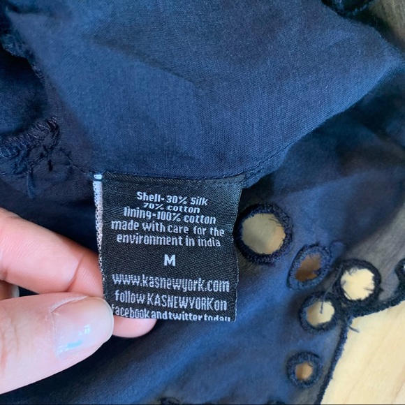 Kas New York Women’s Navy Blue One Shoulder Eyelet Ruffle Dress, Size Medium - Picture 11 of 12